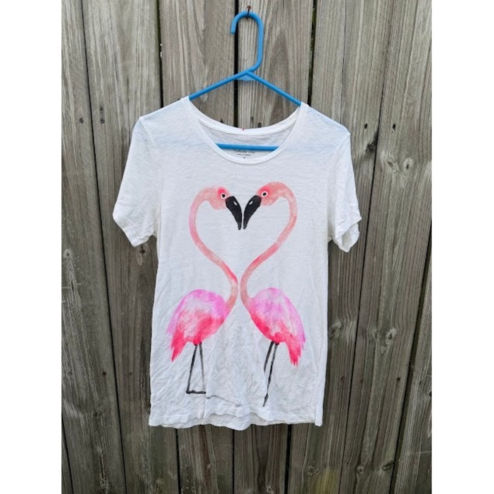 Tropical Coastal J.Crew Collector Tee Size M White Flamingo Heart Graphic Shirt